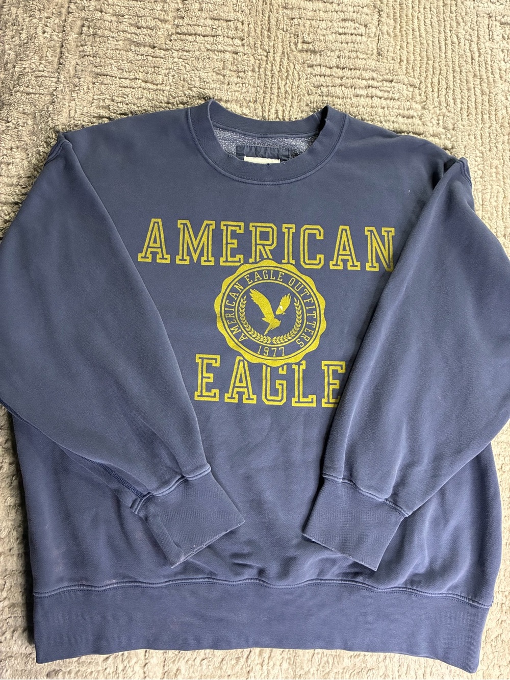American Eagle Outfitters Navy Crewneck Sweatshirt with Yellow Logo